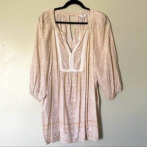 Crown & Ivy 2X Tunic Top Beige Cream Spotted Print